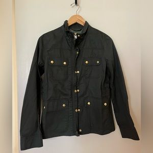 NWT JCrew resin-coated twill field jacket in Green with gold buttons size small